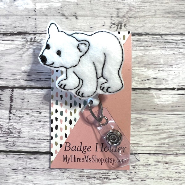 Polar Bear Badge Holder, Retractable Badge Reel, Nurse ID Badge clip, Hospital Badge,  Badge Pull, Name Tag holder, ID Badge Reel,