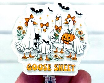 Halloween Goose Badge Reel, Goose Sheet Badge Holder, Ghost Goose Badge Reel, Spooky Goose Badge Reel, Halloween Ghost Badge Id Clip, Boo