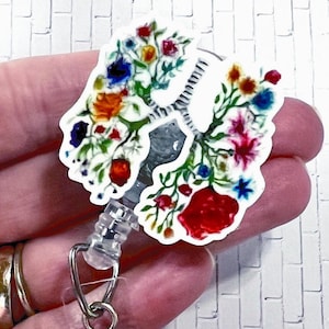Floral Lungs Badge Reel, Lungs Acrylic Badge Reel, Funny Gift for Nurse, Retractable Badge Reel, Respiratory Interchangeable Badge Reel, RT