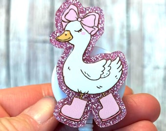 Cute Girly Goose Badge Reel, Goose in Boots Badge Holder, Pink Bow Goose Badge Holder, Silly Goose Badge, LDRP Badge Reel, Nicu Nurse