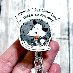 Possum Badge Reel, Live Laugh Love Possum Badge Reel, Funny Nurse Badge Reel, Opossum Lover Gift Idea, ER Nurse Badge, Medical Receptionist