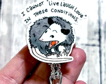 Possum Badge Reel, Live Laugh Love Possum Badge Reel, Funny Nurse Badge Reel, Opossum Lover Gift Idea, ER Nurse Badge, Medical Receptionist