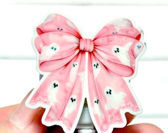 Halloween Badge Reel, Ghost Coquette Bow Badge Holder, Pink Ghost Badge Clip, Coquette Halloween Badge, Ghost Badge Reel, Spooky Badge Reel