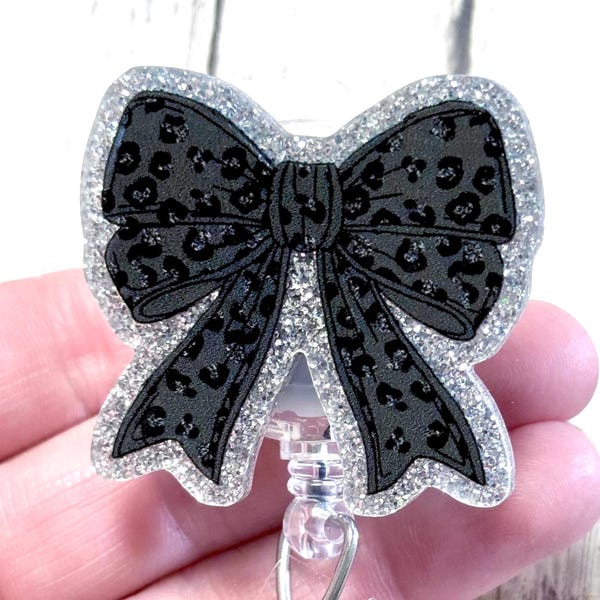 Black Coquette Bow Badge, Leopard Bow Badge Holder, Pretty Bow Badge, Girly Coquette Bow Badge, Glitter Bow Badge, NICU Nurse, EMT Badge, RN