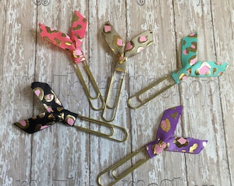 Leopard Ribbon Bookmark Clips, Filofax tabs, organization organizer, teacher gift, leopard party favor, secret pal, planner paperclips