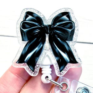 Black Coquette Bow Badge Reel, Black Bow Badge Holder, Pretty Bow Badge Reel, Spooky Badge Reel,  Coquette Badge Reel, Hospital Badge Reel