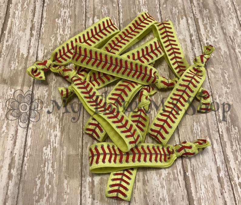 Softball Hair Ties Softball Elastic Hair Band, Softball Seam Hair Ties Softball Stitches Ponytail Holders, Softball Gift Team Gift, Softball image 1