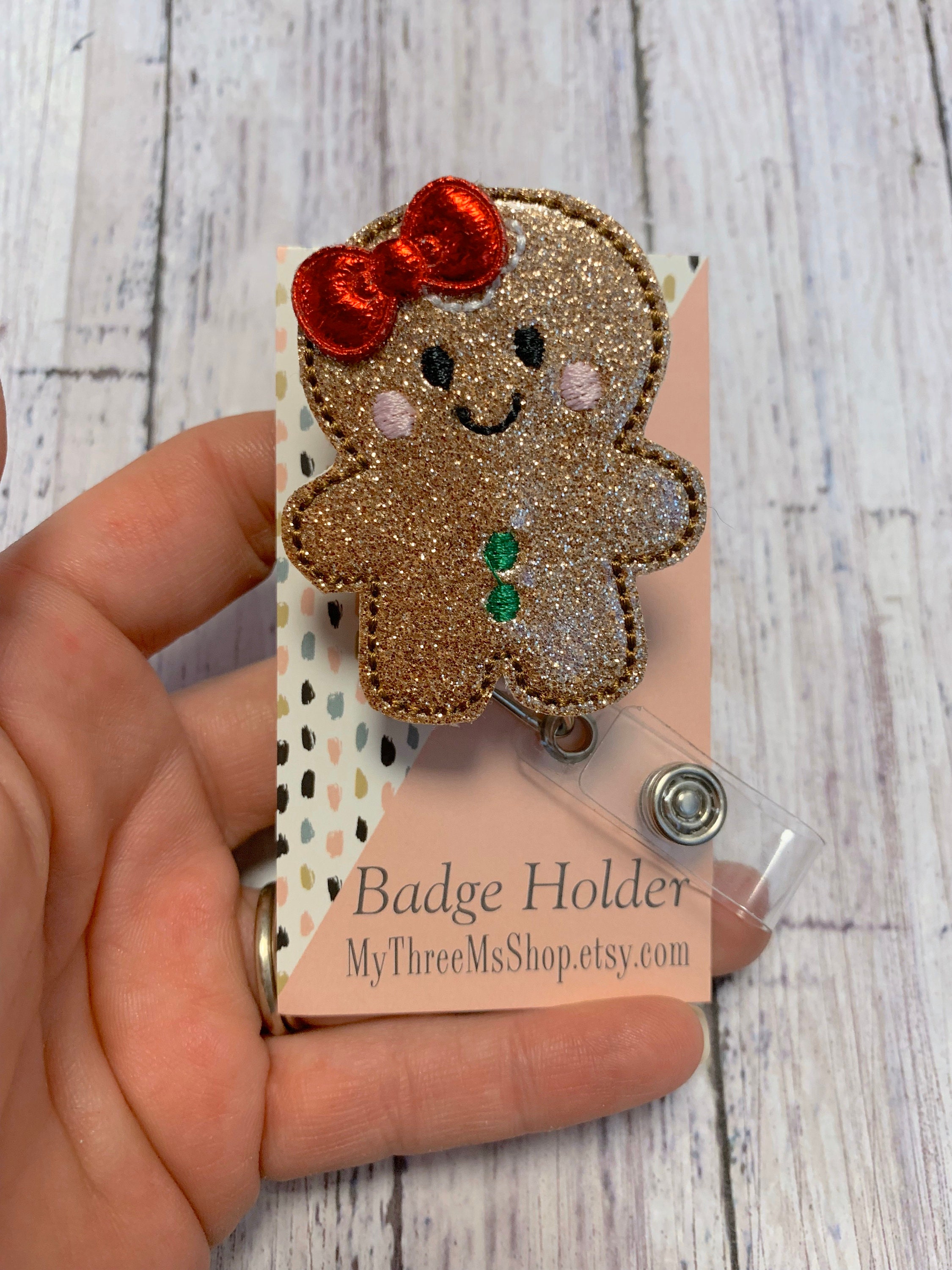 Gingerbread Badge Reel, Gingerbread Girl Badge Holder, Christmas