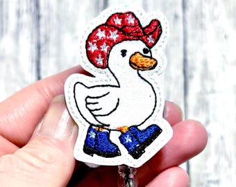 Patriotic Goose Badge Reel, Patriotic Western Goose Badge, Cowboy Badge Reel, Cowboy Duck Badge, 4th July Goose Badge, USA Cowboy Goose