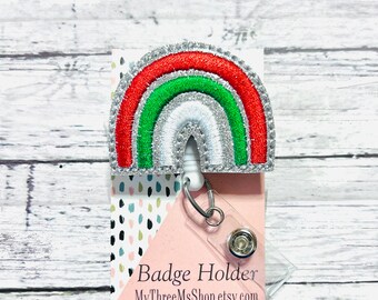 Christmas Rainbow Badge Reel, Rainbow Badge Reel, Interchangeable Badge Topper, Badge Buddy, Nurse Badge Reel, RN Badge Reel, Medical Badge