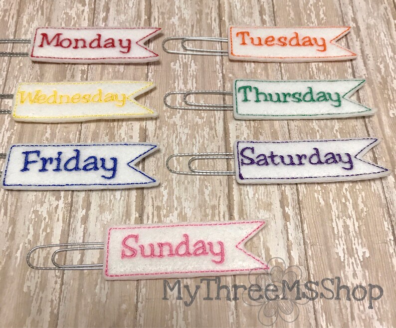 Days of the Week Paperclip Planner Clip Bookmark Feltie Etsy