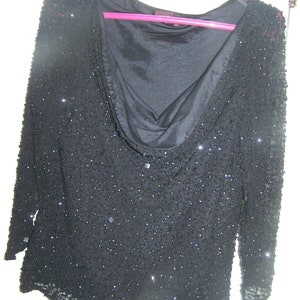 Marina by Marina Bresler Black Silk Sequins Top Size L NWT