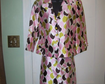 Vintage Noviello Bloom Skirt Suit Silk 8 Pink