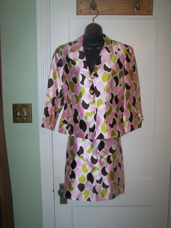 Vintage Noviello Bloom Skirt Suit Silk 8 Pink - image 1