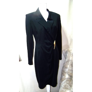 Vintage Jones New York Dress Black Wrap Size 6 Cinched Waist