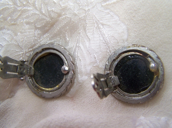 Vintage Cameo Clip Earrings Angel Cherub Black - image 5