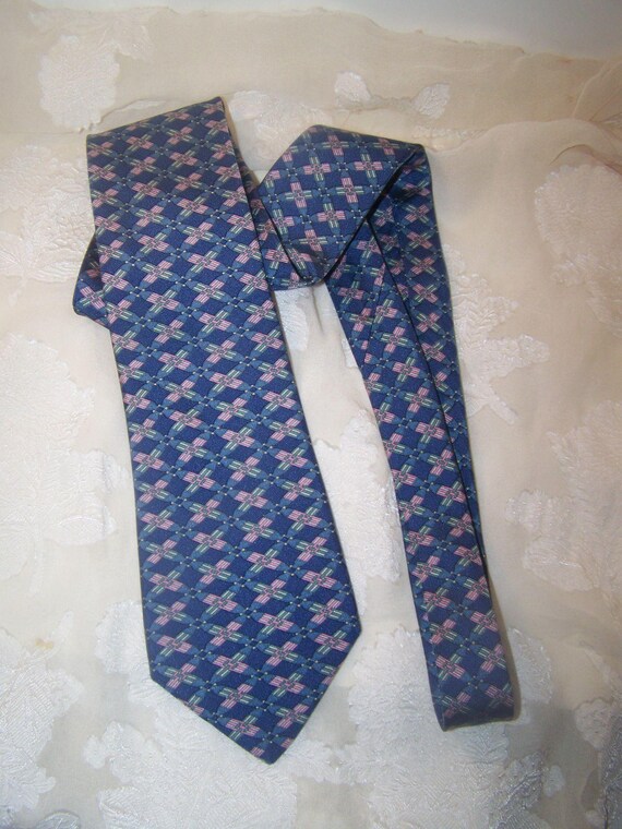 Vintage Hermes Silk Neck Tie Blue Geometric Links - image 5