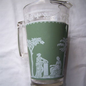 Vintage Jeannette Hellenic Pitcher Green Greek Glass