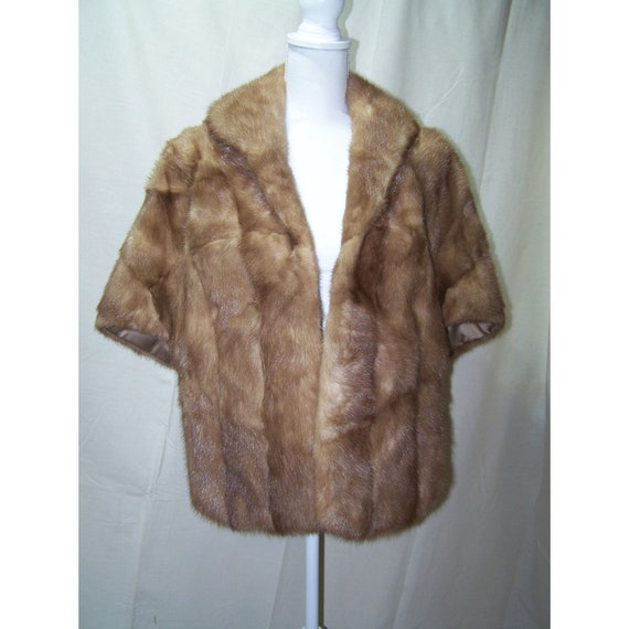 Vintage Fur Stole Cape Shawl Jacket Mink Brown Gi… - image 1