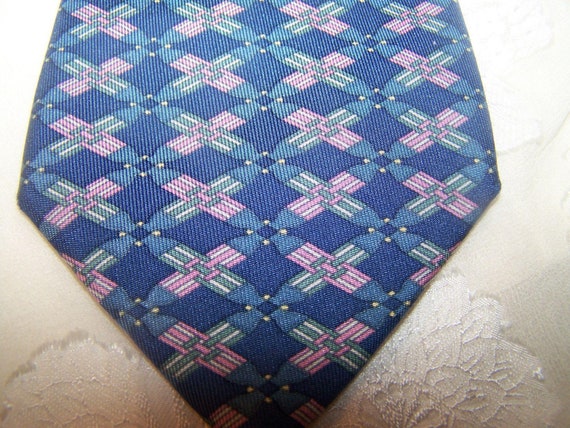 Vintage Hermes Silk Neck Tie Blue Geometric Links - image 2