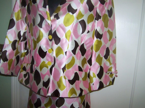 Vintage Noviello Bloom Skirt Suit Silk 8 Pink - image 3