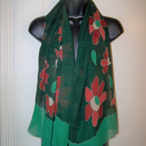 Vintage Rectangle Scarf Flower Green Red