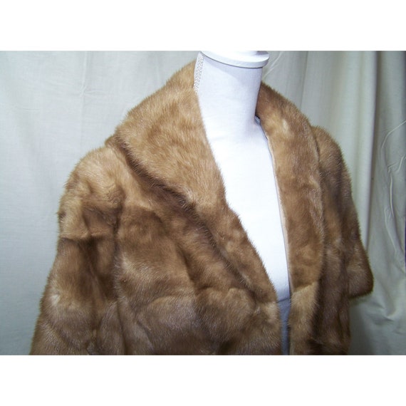 Vintage Fur Stole Cape Shawl Jacket Mink Brown Gi… - image 2