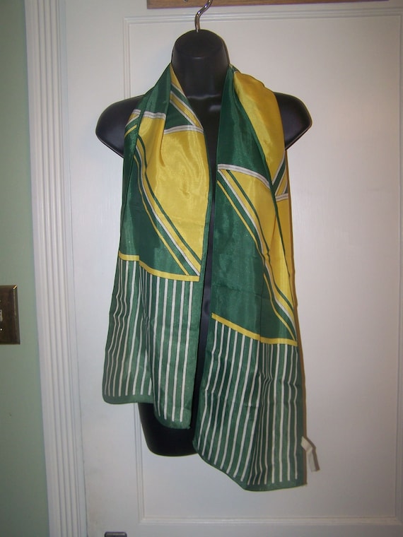 Vintage Rectangle Scarf Italy Yellow Green Wrap Sh