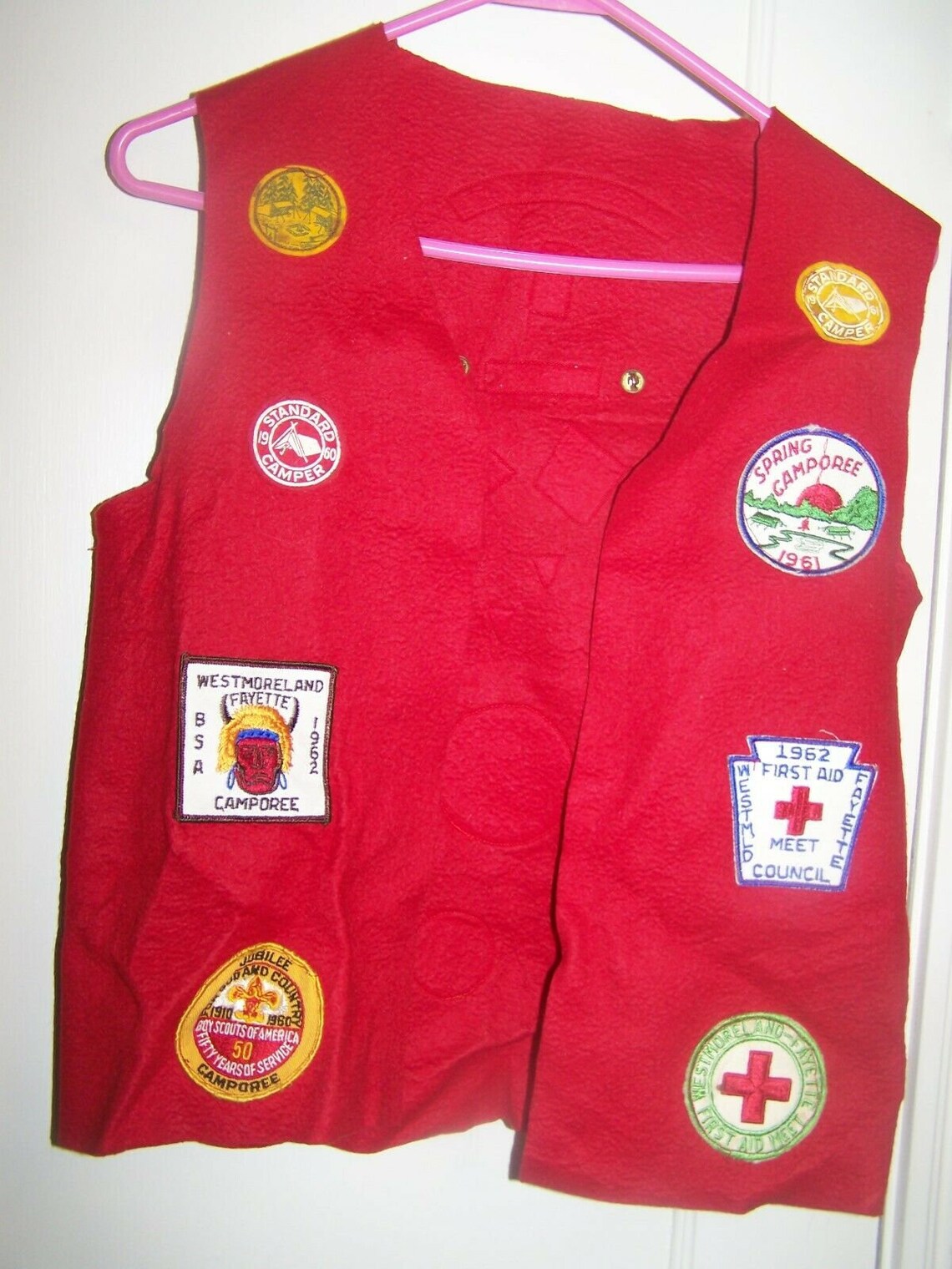 Vintage Red Brag Felt Boy Scout Vest 1960 Rare Pennsylvania Etsy New Zealand