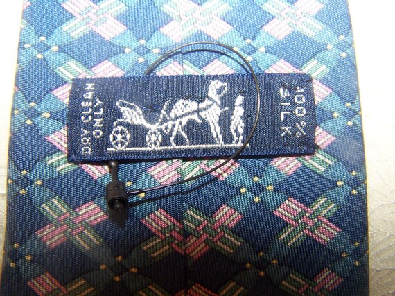 Vintage Hermes Silk Neck Tie Blue Geometric Links - image 3