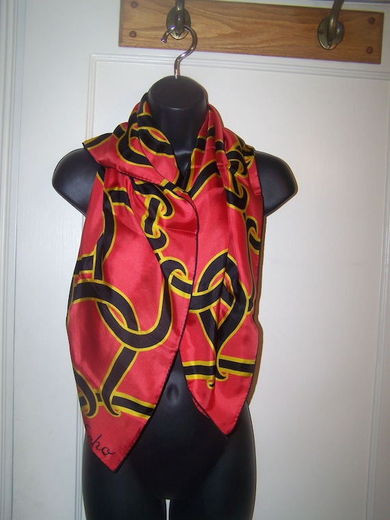 Vintage Echo Silk Scarf Red Square 31" x 31" Links