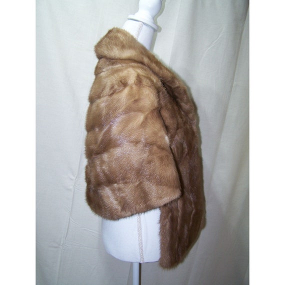 Vintage Fur Stole Cape Shawl Jacket Mink Brown Gi… - image 3