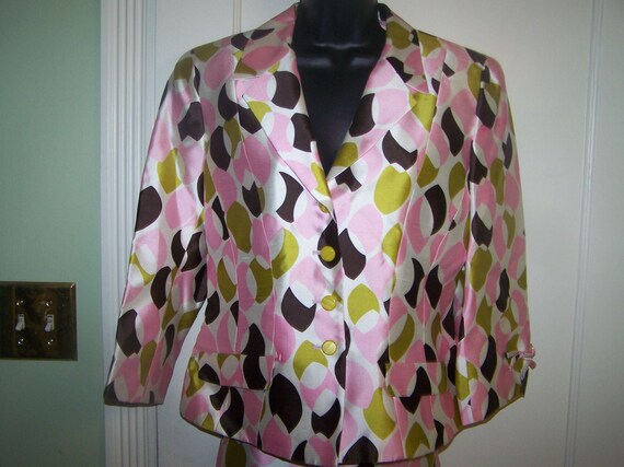 Vintage Noviello Bloom Skirt Suit Silk 8 Pink - image 2