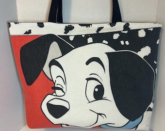 Upcycled 101 Dalmatians Tote Bag, Vintage Disney Sheet Tote, Handmade Dalmatian Bag, Large Upcycled Shoulder Bag