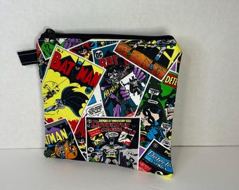Batman Comic Zipper Pouch, Handmade DC Comics Bag, Retro Batman Makeup Bag, Comic Book Pencil Pouch