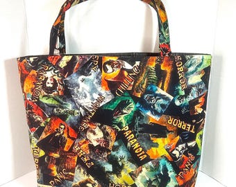 Classic Horror Tote Bag, Monster Movie Bag, Spooky Halloween Purse, Handmade Horror Bag, Vintage Monster Tote