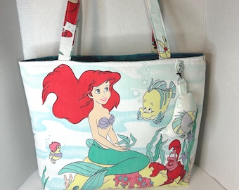 Little Mermaid Upcycled Tote Bag, Ariel Shoulder Bag, Handmade Disney Tote, Vintage Little Mermaid Bag, 18x15 Large Tote