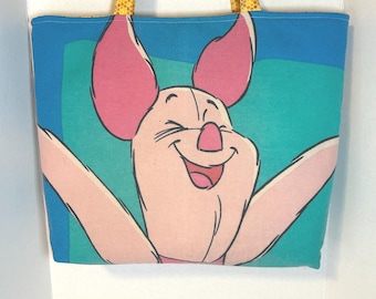 Upcycled Winnie the Pooh Tote Bag, Vintage Disney Sheet Tote, Piglet Pooh Bear Bag, Handmade Large Shoulder Bag