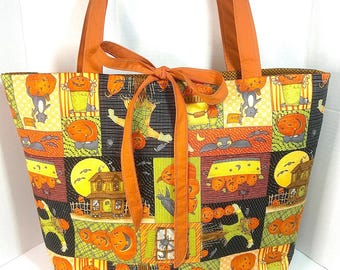 Retro Halloween Tote Bag, Pumpkin Halloween Purse, Cute Spooky Tote, Vintage Style Halloween Bag, Handmade Fall Shoulder Bag