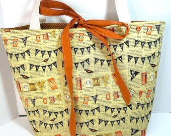 Vintage Halloween Tote Bag, Spooky Halloween Purse, Trick or Treat Bag, Large Handmade Tote, Fall Halloween Shoulder Bag