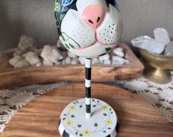 Vintage wunderlicher handbemalter Katzenaugen Glashalter