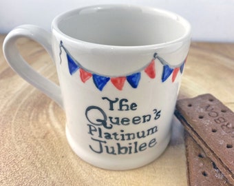 Hand painted Platinum Jubilee Mug, Platinum Jubilee Espresso Mug, Queen's Jubilee Child's Cocoa Mug