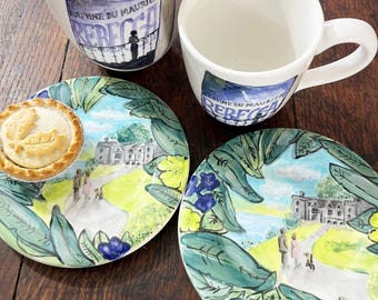 Rebecca, Daphne Du Maurier, Personalised mug and plate set, Hand painted, Gift for bookworm