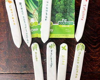 Hand-Painted Ceramic Seed Labels, Garden Markers, Weatherproof Plant Stakes