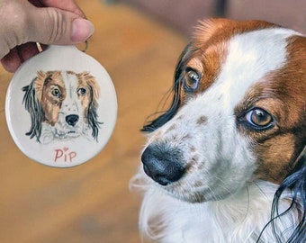 Hand painted pet portrait, Ceramic pet portrait, Pet portrait, Pet remembrance bauble, Pet bauble, Pet gift, Pet lover gift, Cat lover gift