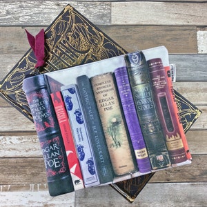 Cartable en velours, pochette d'horreur, sac à main d'horreur, sac de pile de livres, pochette de livre, cadeau gothique, sac à main Dracula, sac à main Frankenstein, sac Poe, sac de livre