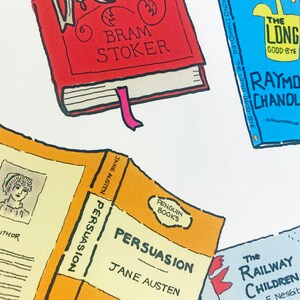 May include: A collection of vintage paperback books with colorful covers. The books include "Dracula" by Bram Stoker, "The Long Goodbye" by Raymond Chandler, "Persuasion" by Jane Austen, and "The Railway Children" by E. Nesbit.