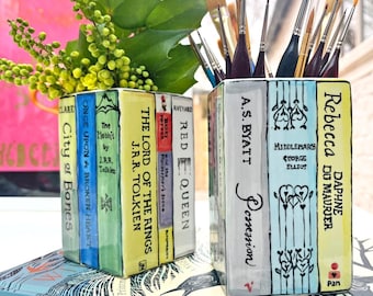 Hand Painted Pot Like Books, Custom Literary Decor, Reader Gift, Book Lover Desk Organizer