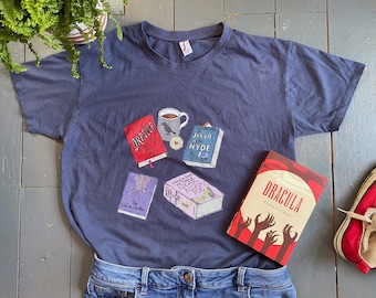 Horror Literary T-shirt, Dracula, Lovecraft, Poe, Book Lover Tee