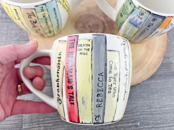 Hand Painted Mug for Book Lover, Personalised Bookworm Gift, Literary Mug